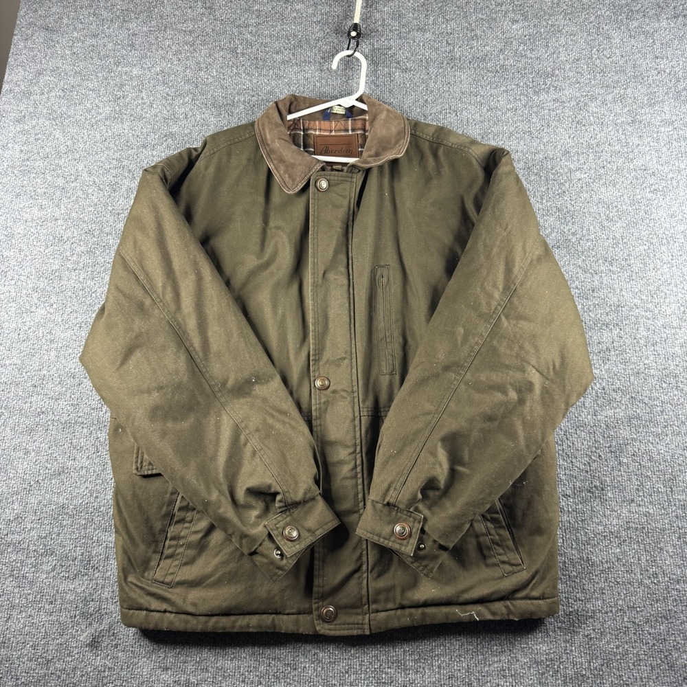 Aberdeen Jacket Men L Green Barn Chore Coat Flannel Lined Full Zip Snap Workwear